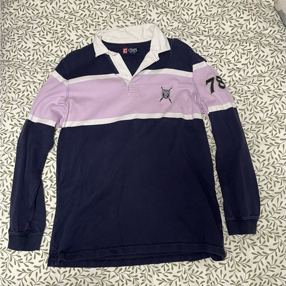 Vintage Mens Navy and Purple Rugby Shirt